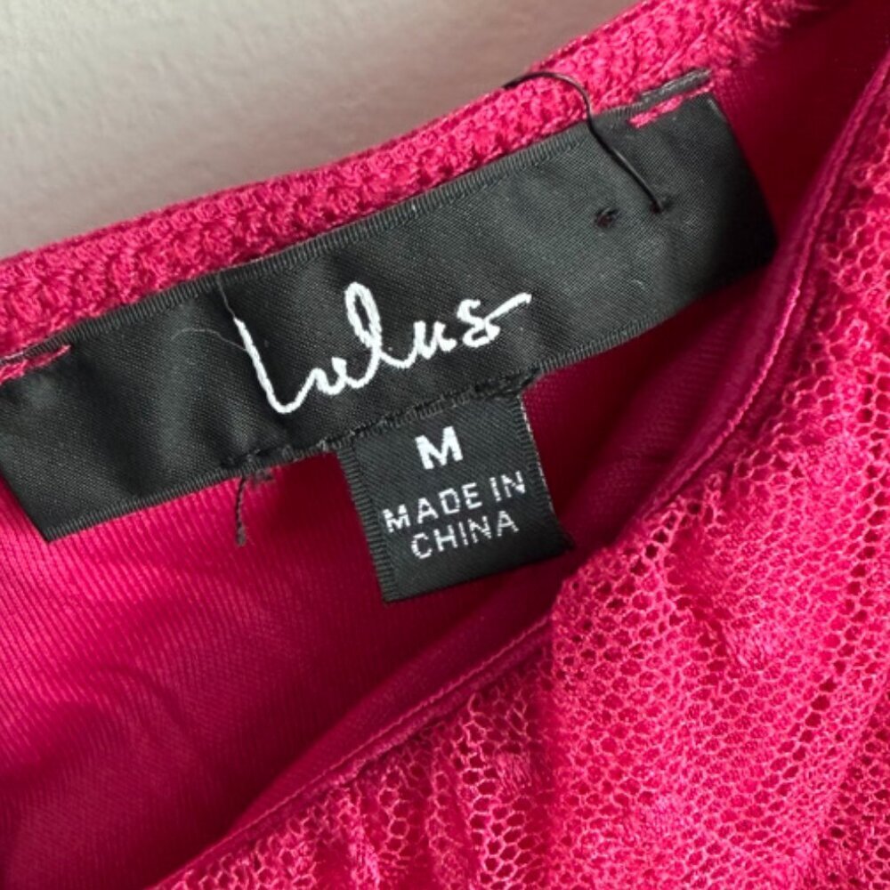 NWOT LULUS Magenta Pink Flirty Fashionista Mesh Bustier Long Sleeve Romper - Picture 5 of 11